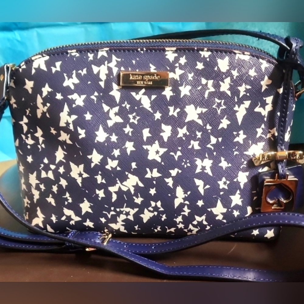 Kate Spade Hanna Brightwater Drive Crossbody-Stargazer Navy & White EUC